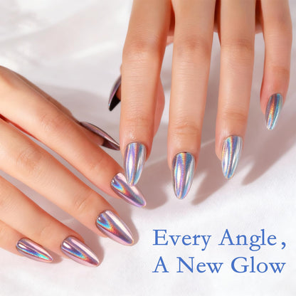Close up of metallic mirror effect nail powder