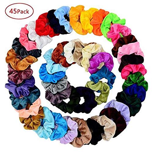 Assorted colors of premium velvet elastic hair bands displayed together