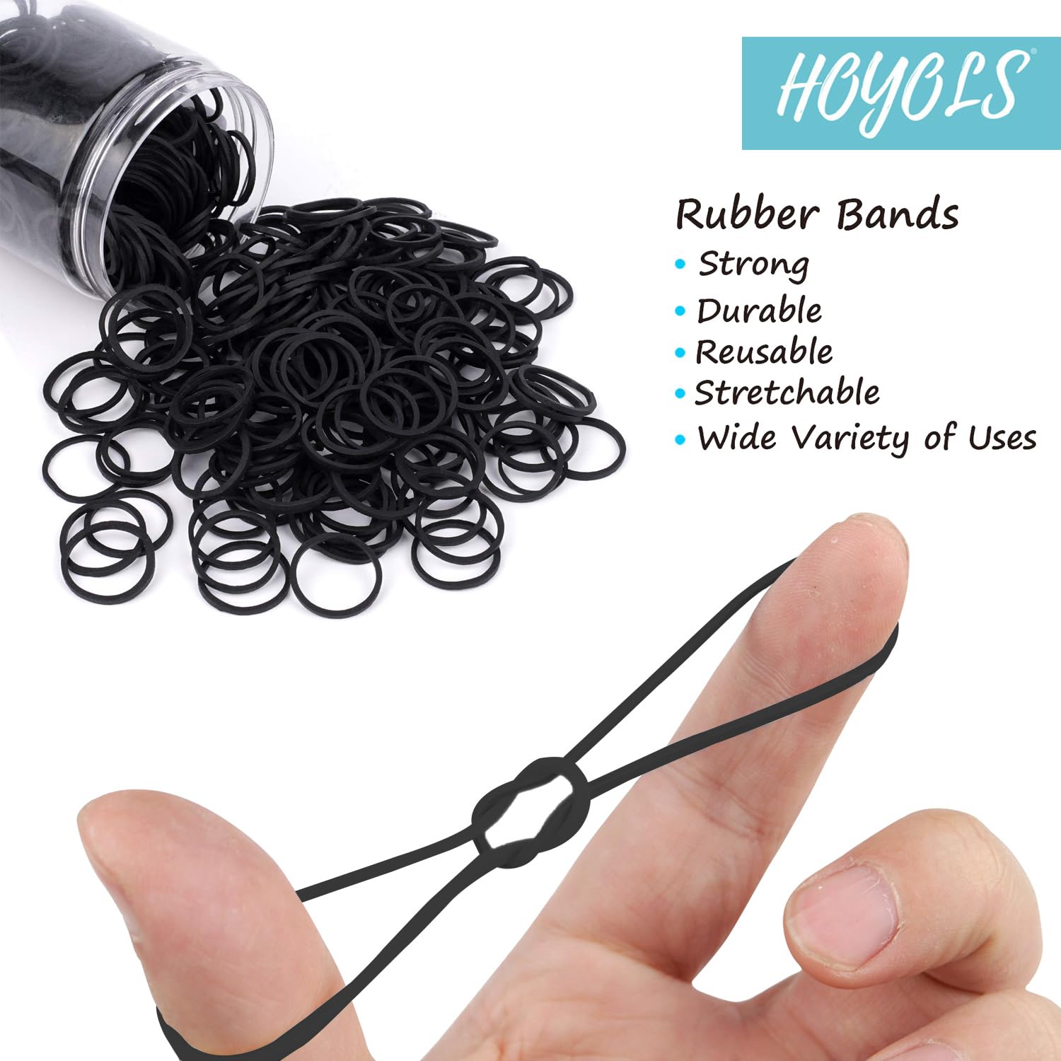 HOYOLS mini elastic bands stretched out to demonstrate durability and strength