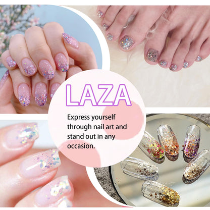 Laza nail glitter set displayed for gel polish and manicure design use.