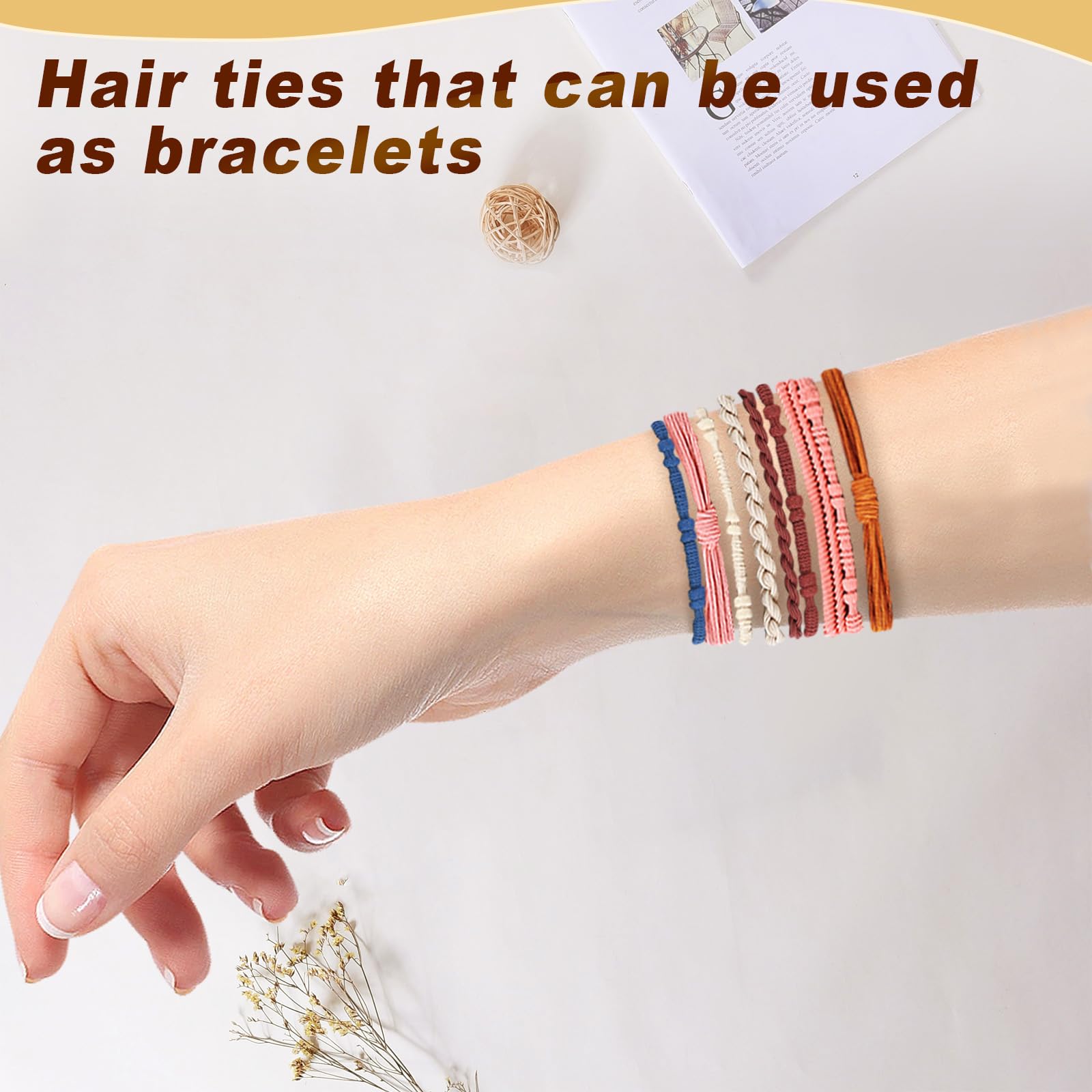 Model demonstrating the strong hold of a boho elastic band on thick curly hair.