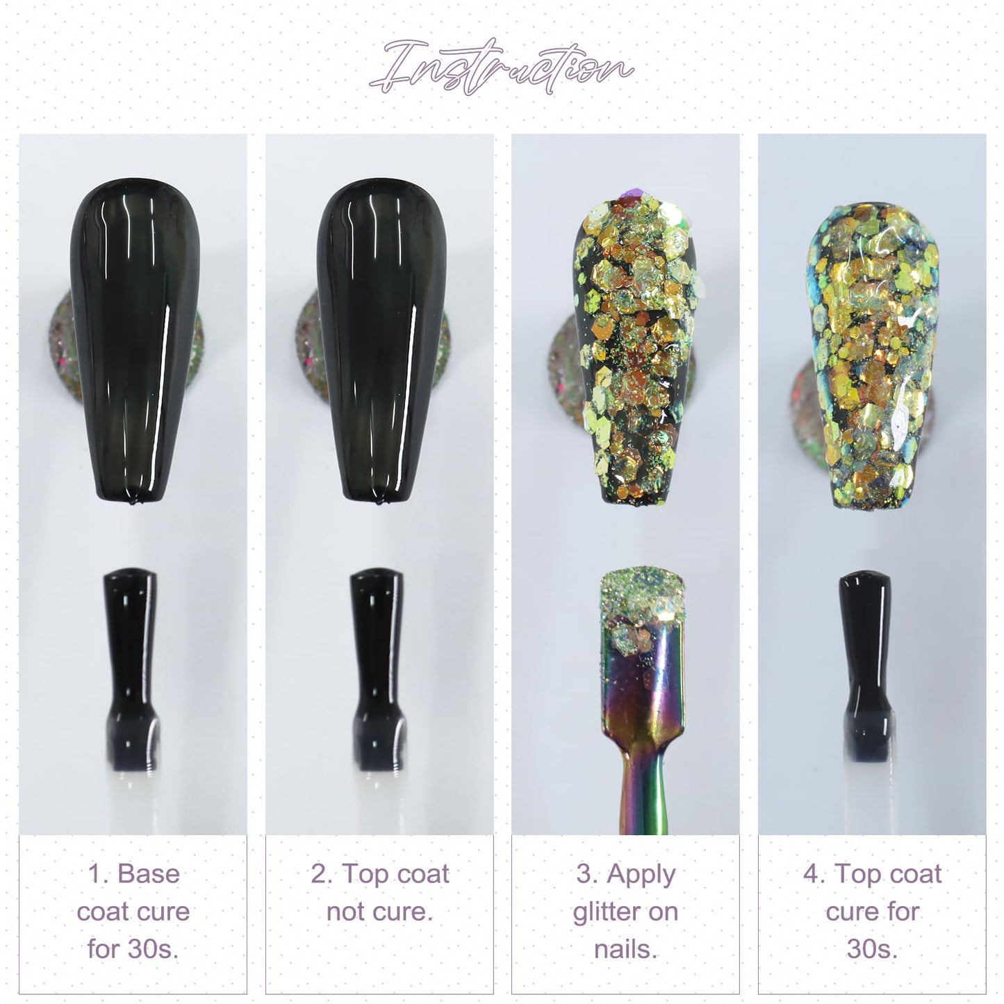 Professional nail art manicure featuring Laza iridescent confetti flakes.