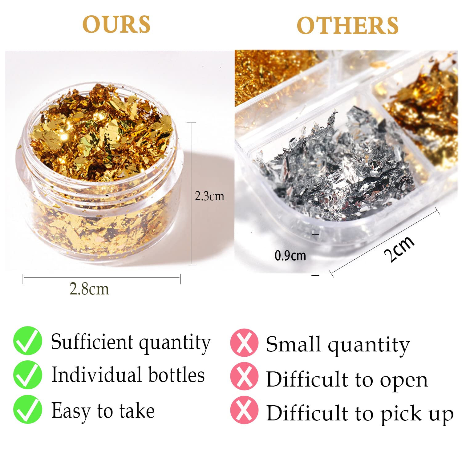 Metallic gold and silver foil flakes for nail art