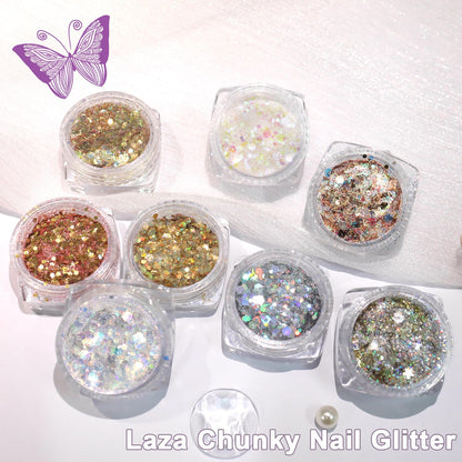 Versatile Laza glitter dust jars for body makeup and resin art.