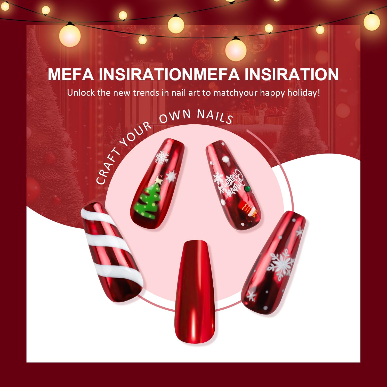 Bishengyf nail powder packaging for Christmas nail art.
