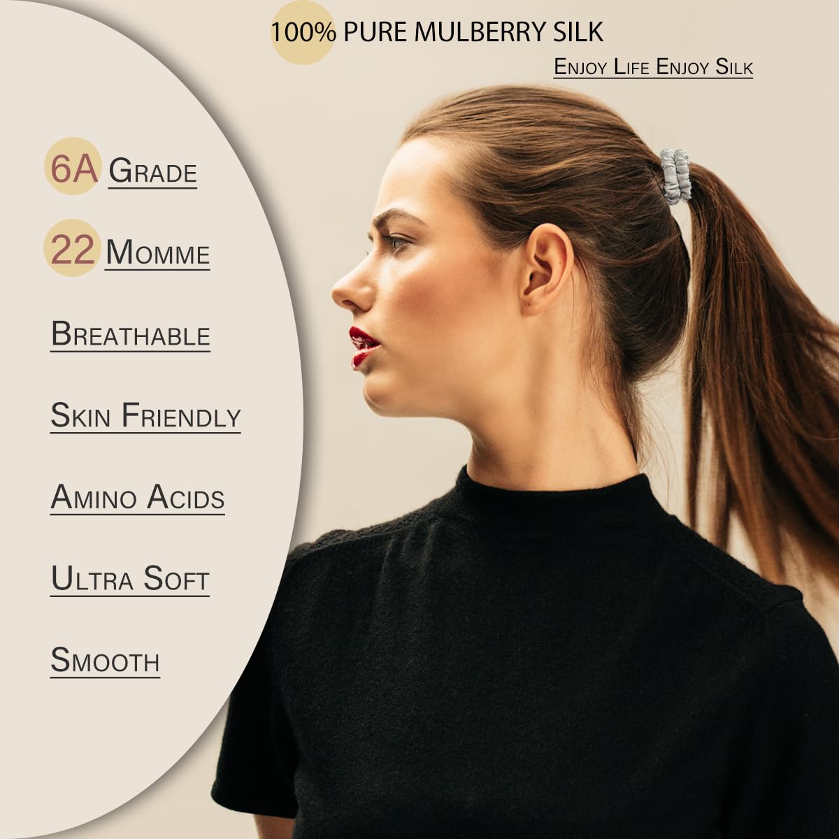 SEMRUE 22 Momme silk hair elastics close up texture showcasing the smooth premium weave