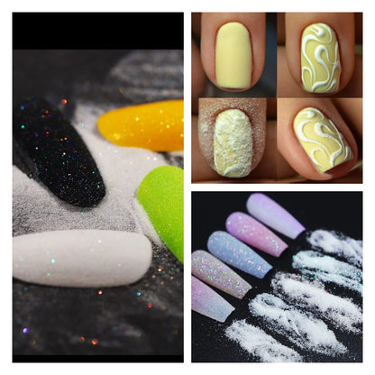 Shimmer white nail glitter jar with beauty products