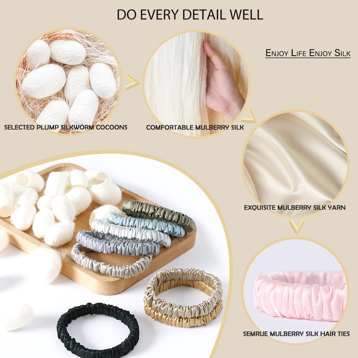 SEMRUE anti frizz black silk hair bands lifestyle presentation for overnight protective hairstyles