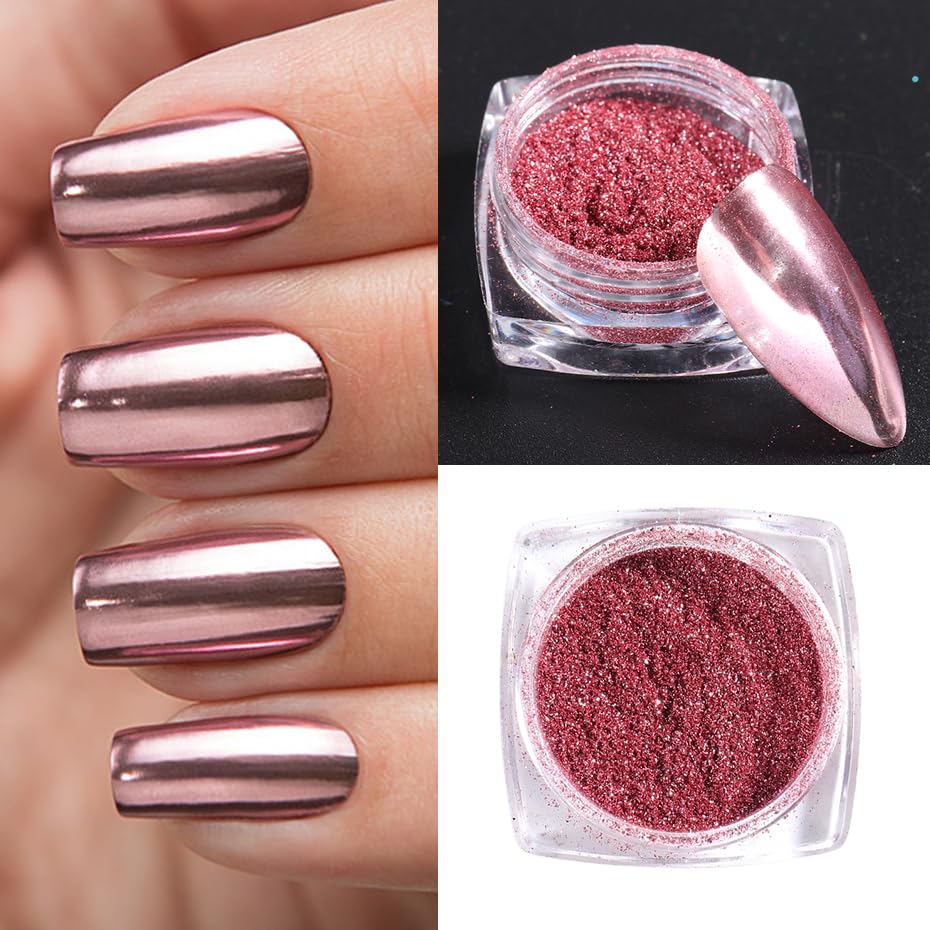 Metallic mirror effect nail art using chrome pigment flakes