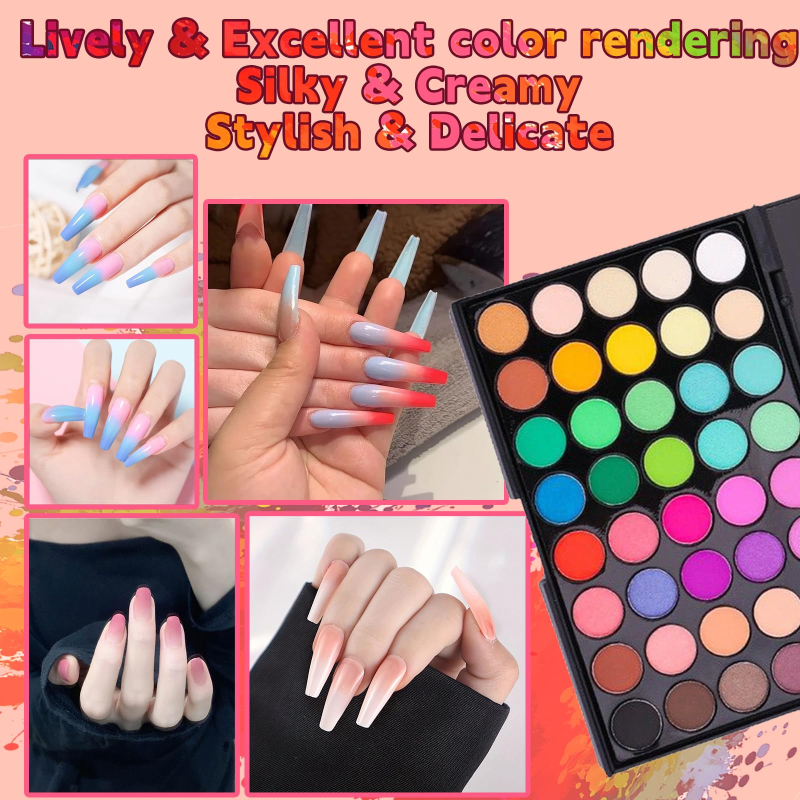 Nail art design examples using Haiolorpro 40 color pigment set