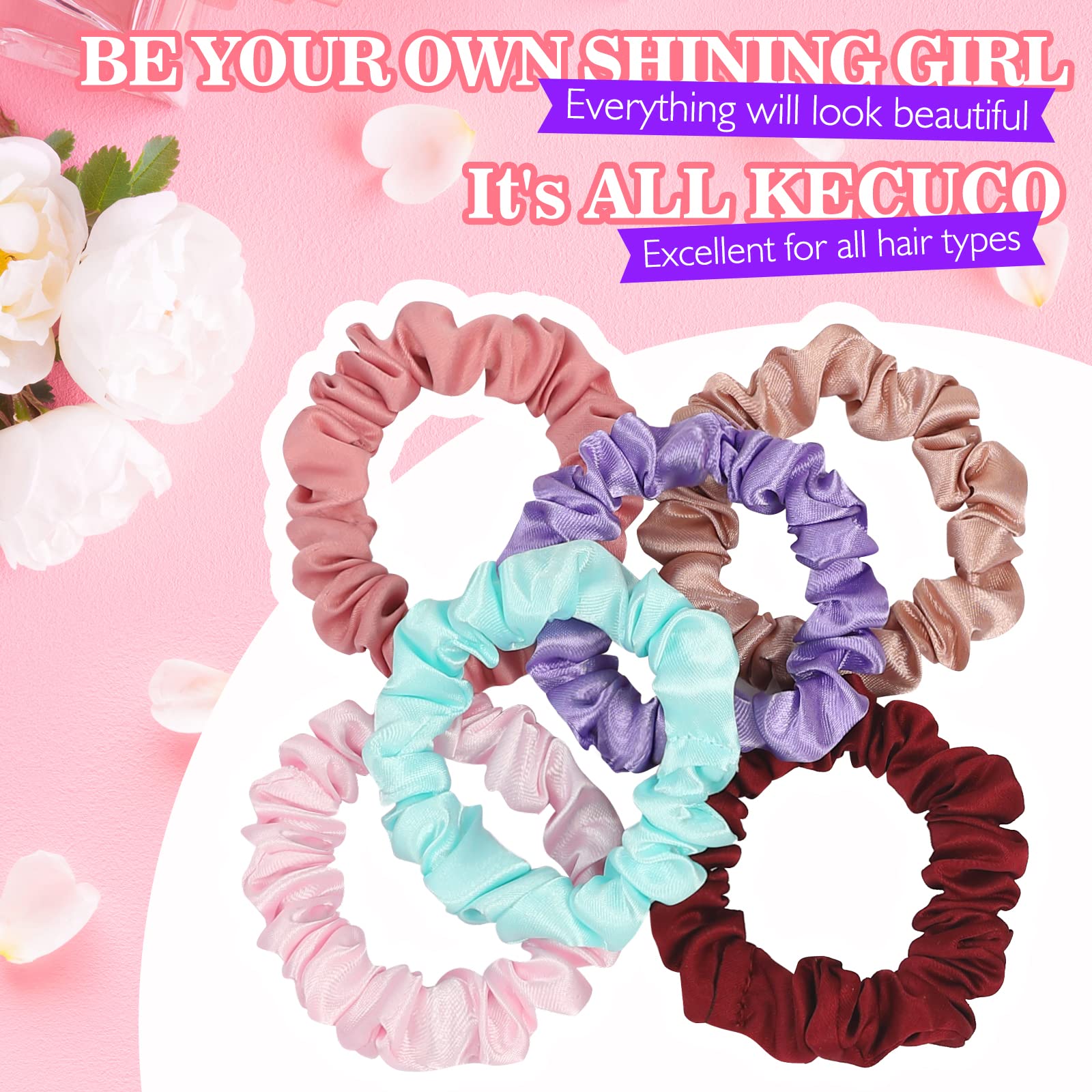 Close up of skinny silk elastic hair bands for thin hair