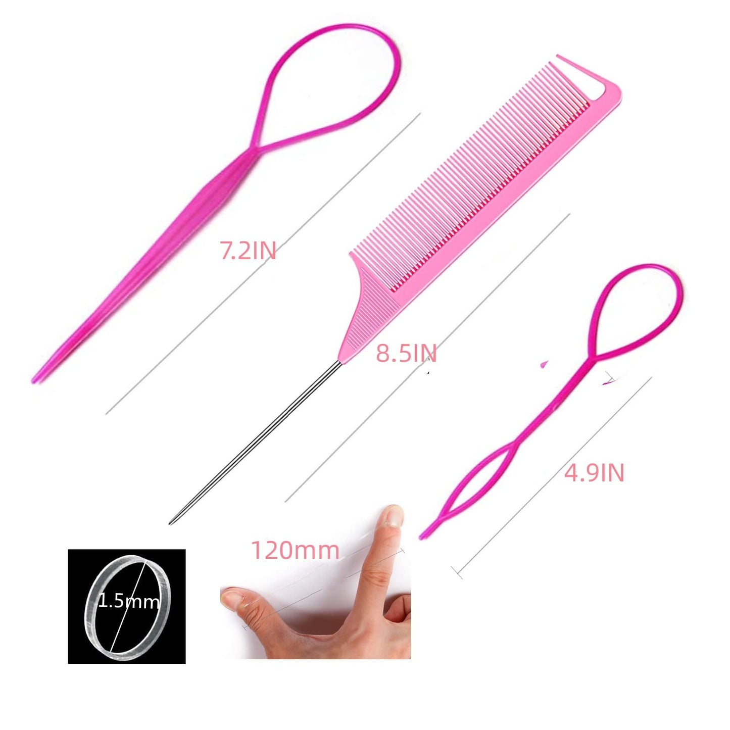 Close up of clear mini elastic hair ties for girls and women on a white background