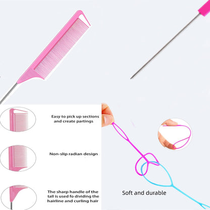 Professional metal pin rat tail comb for precise hair parting and sectioning