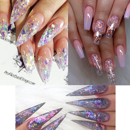Vezocim nail glitter flakes applied on acrylic nail tips