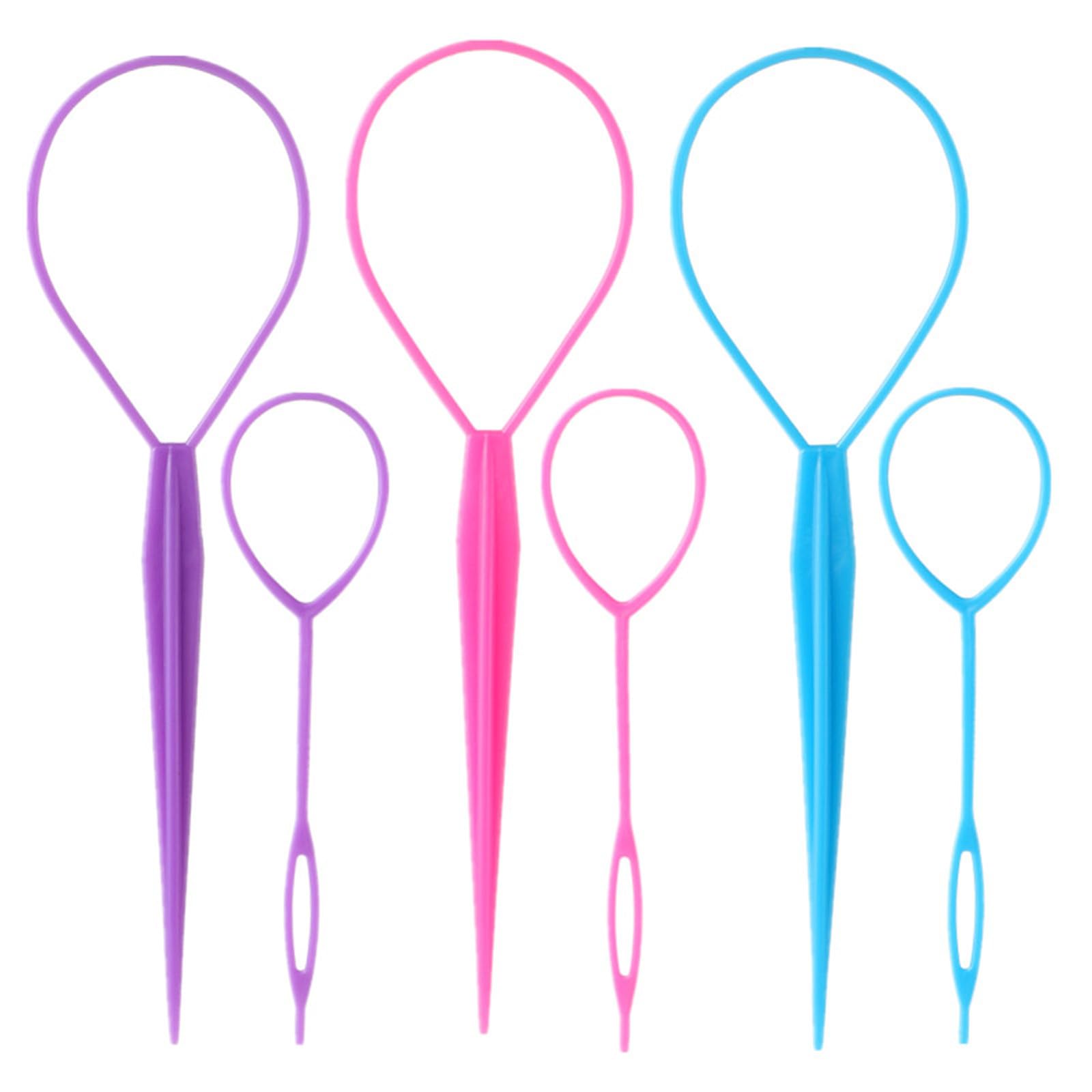 Colorful Aigee ponytail makers in purple and blue showcasing the flexible resin material suitable for kids hair styling.