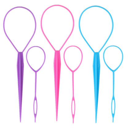 Colorful Aigee ponytail makers in purple and blue showcasing the flexible resin material suitable for kids hair styling.