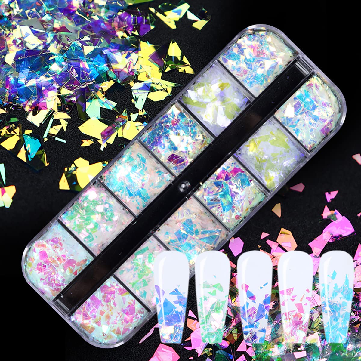 Vezocim iridescent nail sequins used for creative body and face makeup