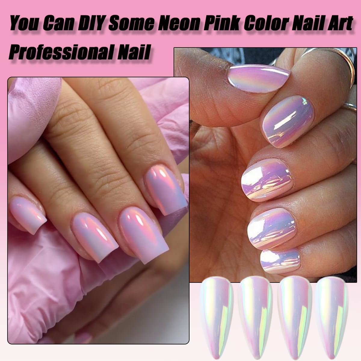 Model showing iridescent mermaid chrome nails