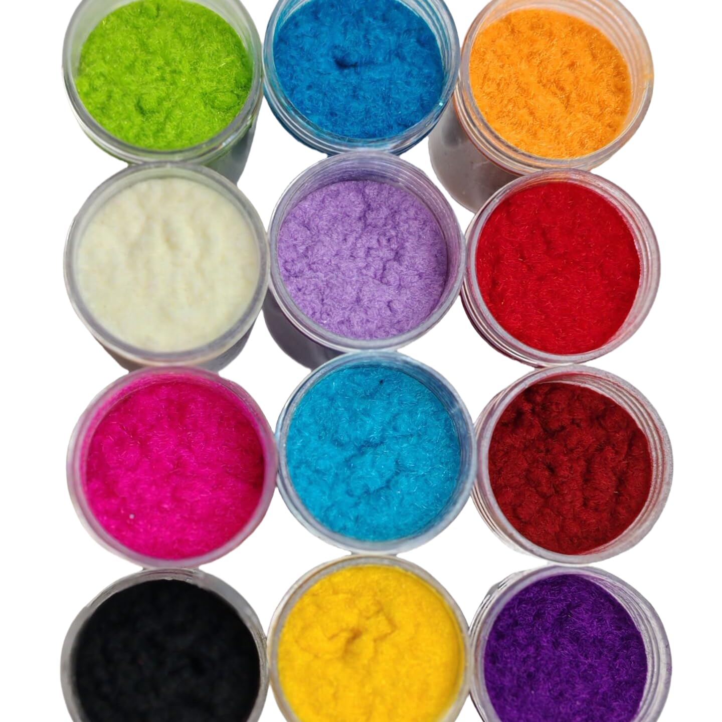 Twelve jars of vibrant nail art flocking powder set