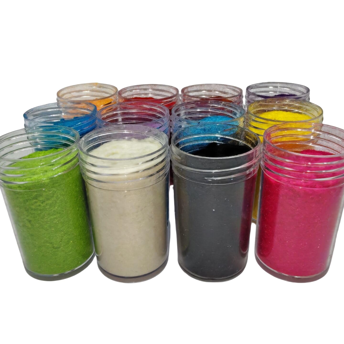 Collection of velvet flocking powder jars for crafts