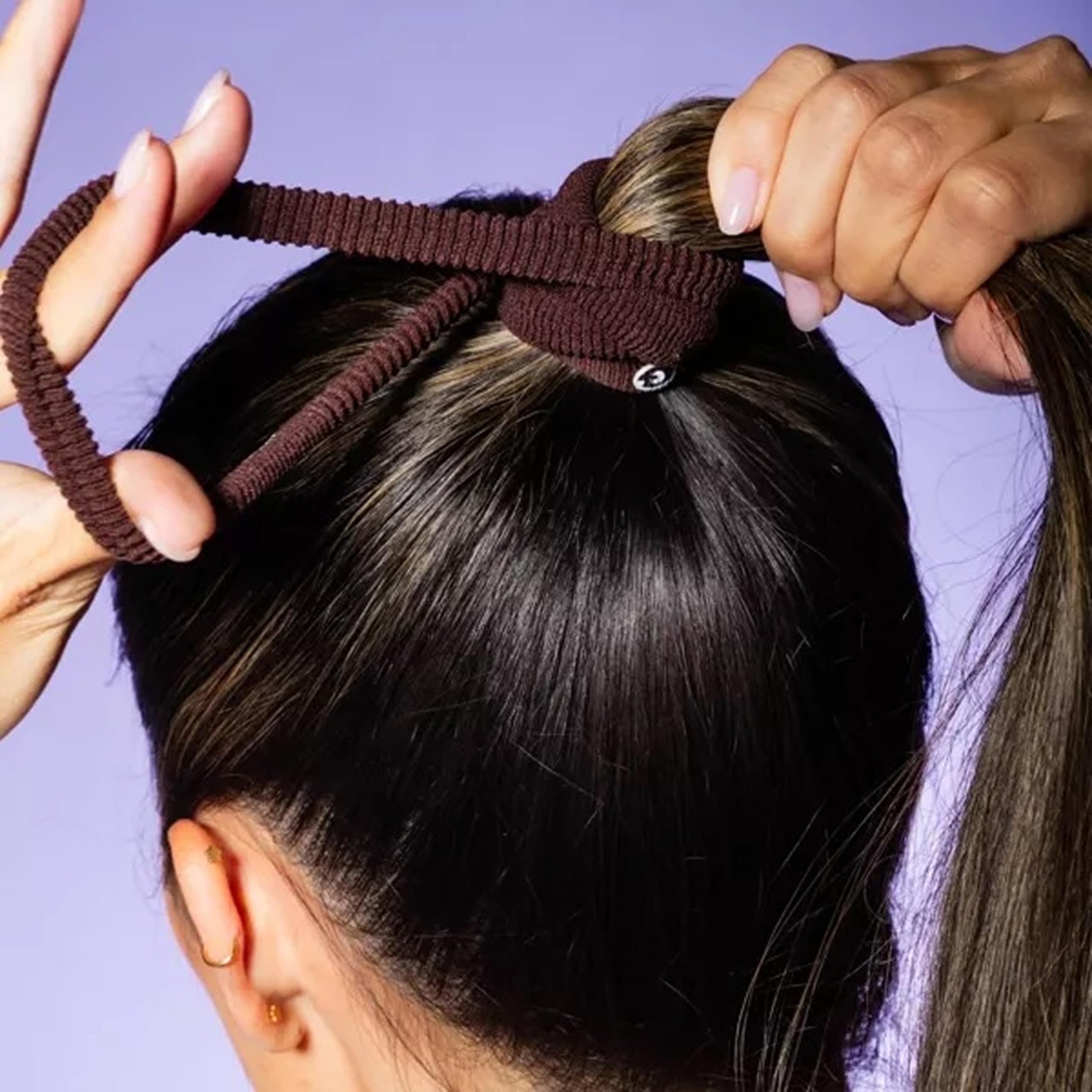 Premium microfiber performance fabric blend hair ties preventing ponytail dents