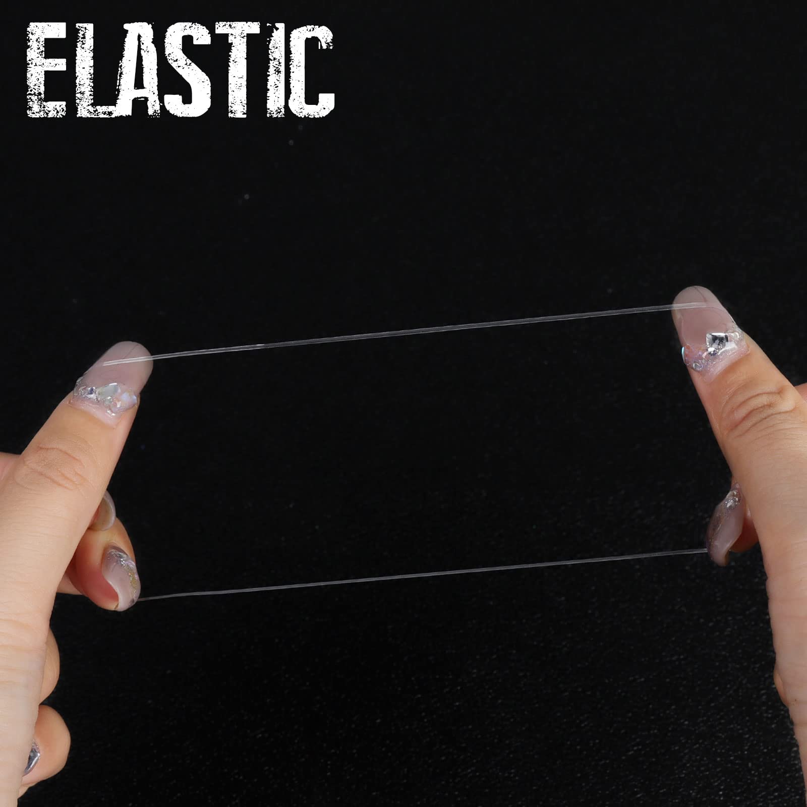 Circular clear elastic loops spread out to show size and transparent material quality