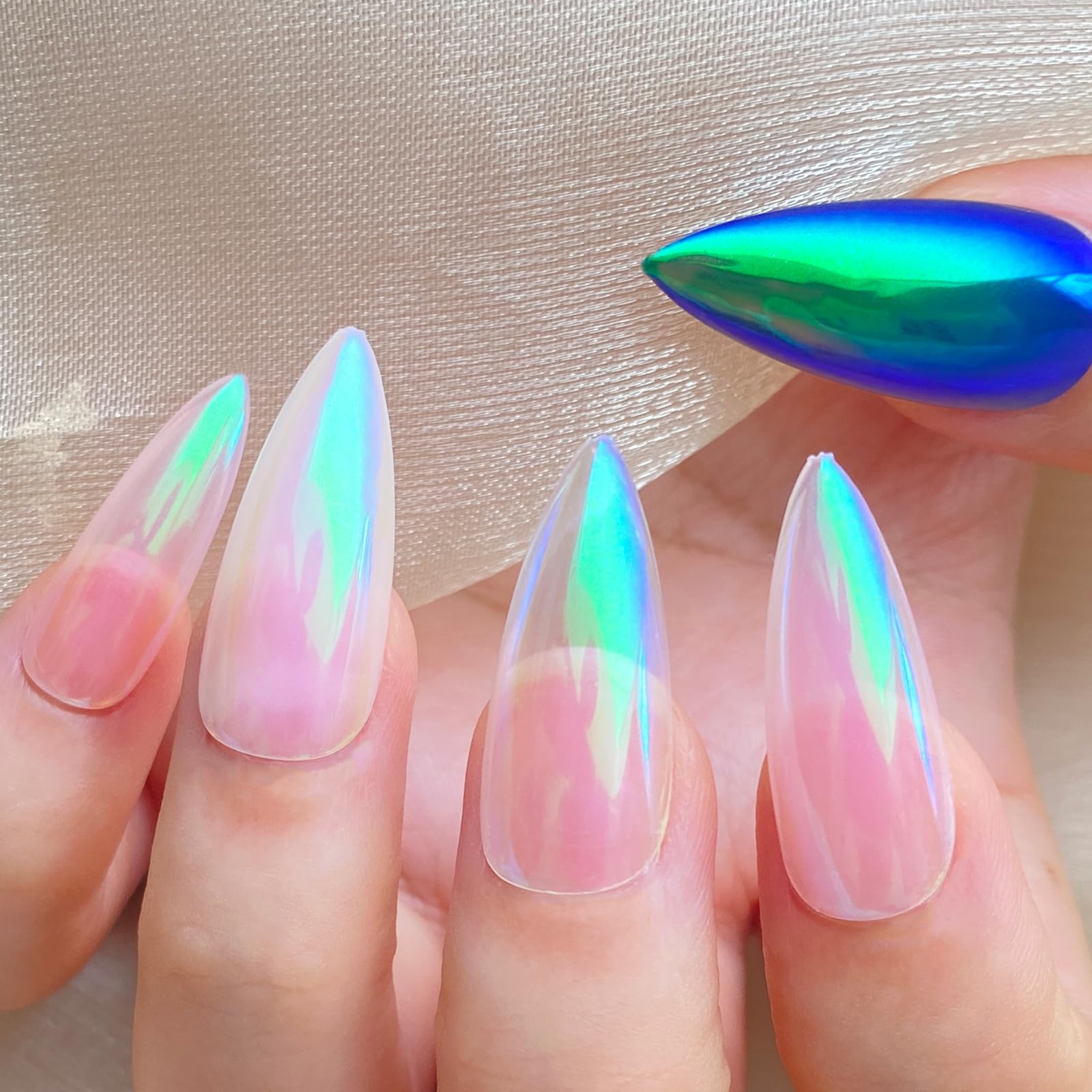 Close up of aurora chrome nail pigment texture