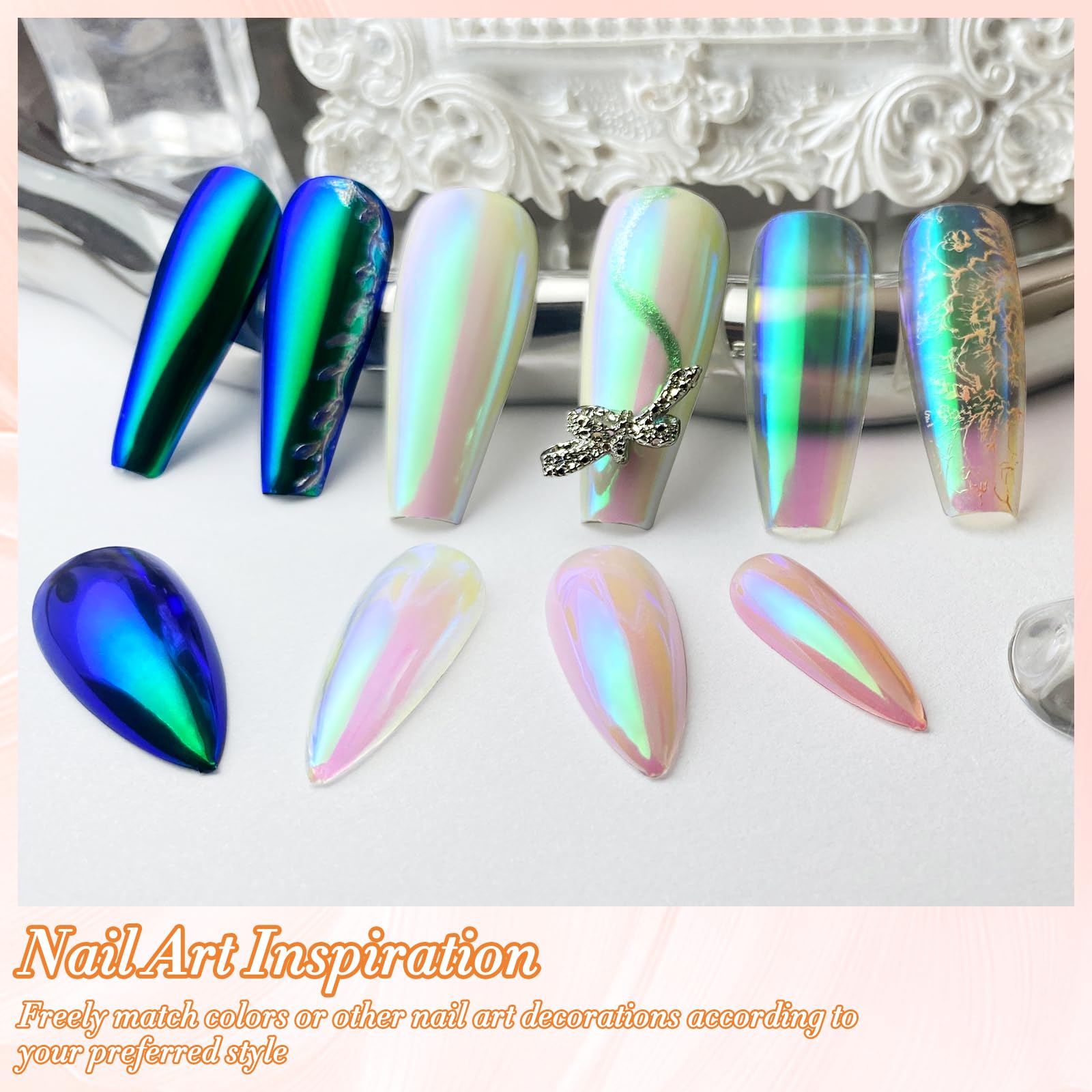 Reflective pearlescent finish on professional nail art