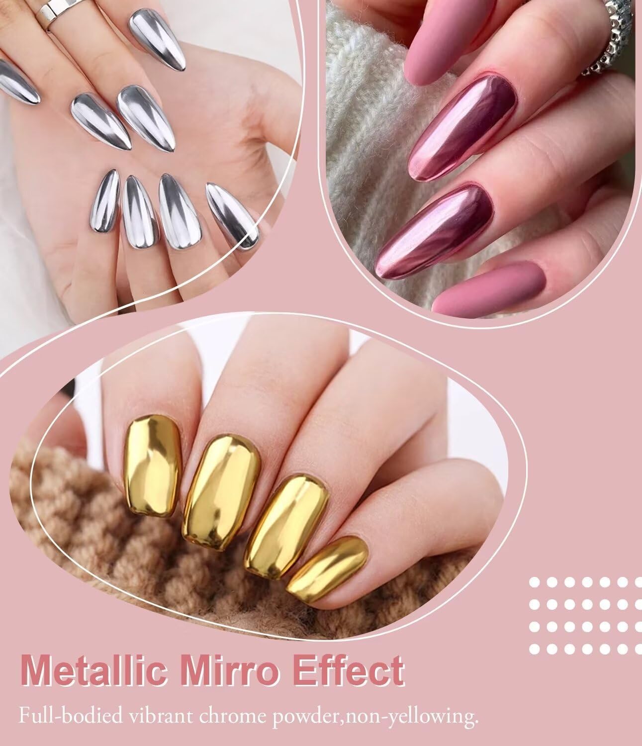 Six jars of holographic mirror chrome nail pigment