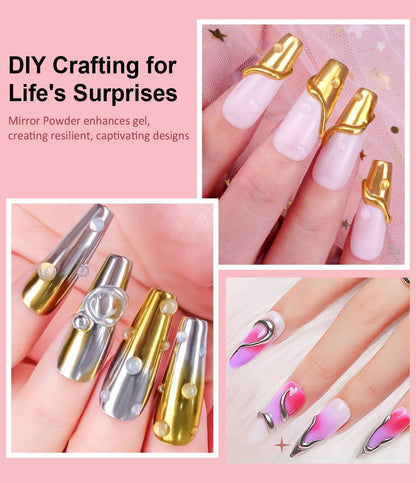 Gold and rose gold chrome powder swatches on nails