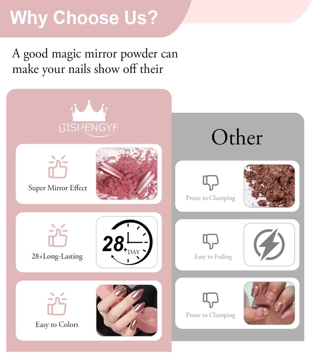 Application tools included with chrome nail powder kit