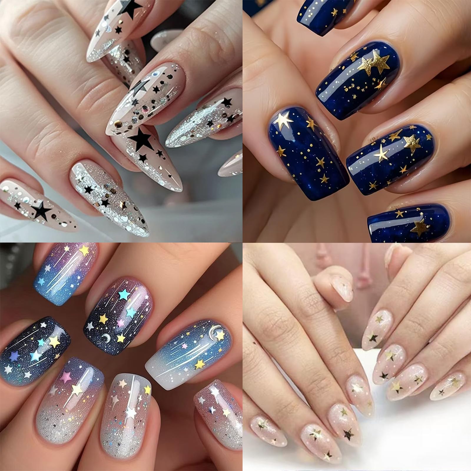 Professional nail art decoration supplies featuring holographic stars