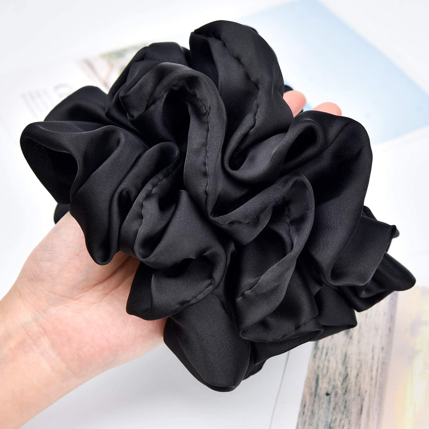 CEELGON black silk scrunchies pack for crease free hairstyling