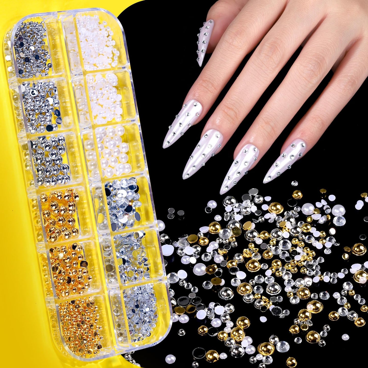Collection of 3D nail gems and alloy charms for manicure