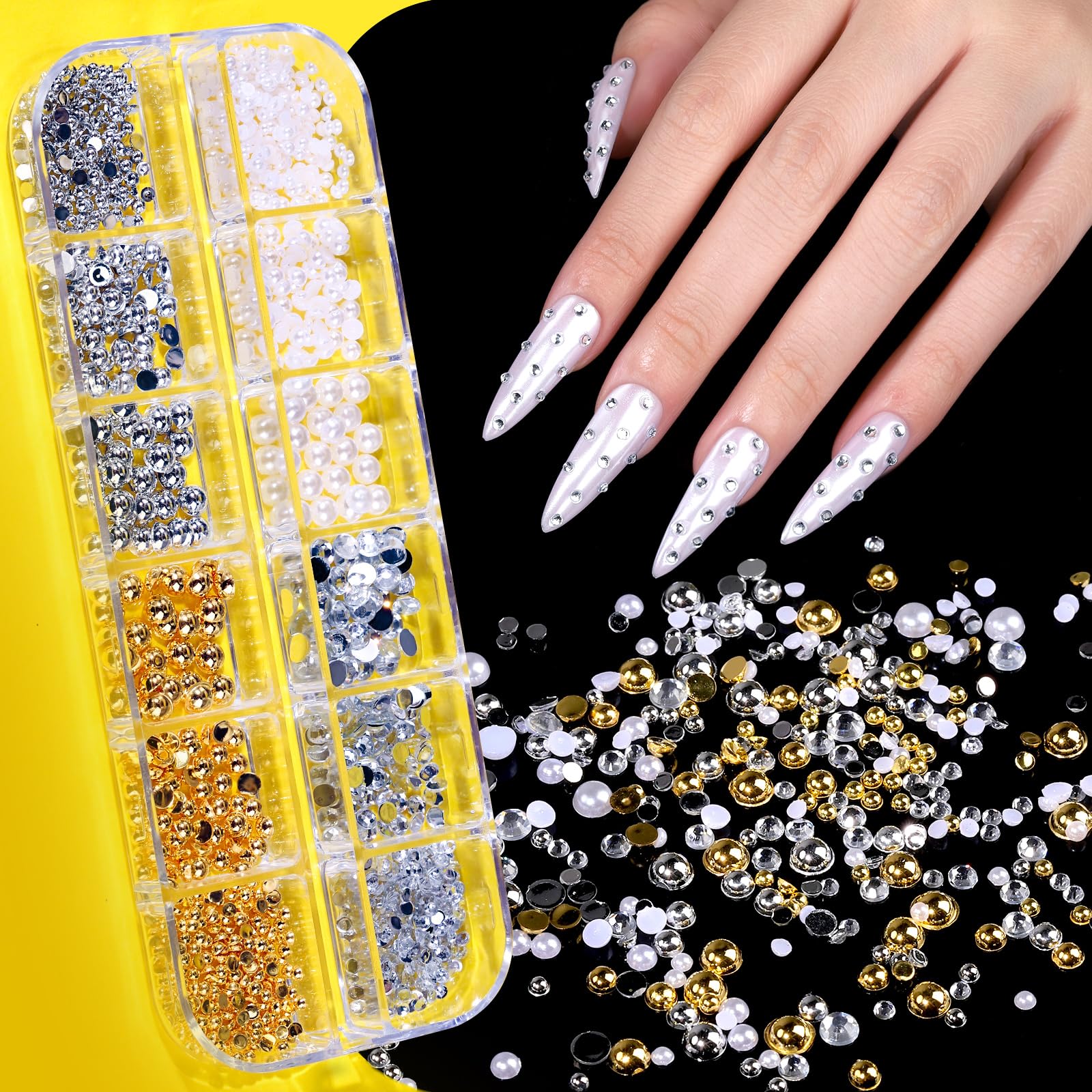 Collection of 3D nail gems and alloy charms for manicure