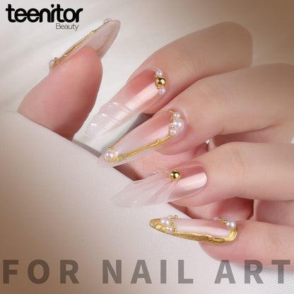 Professional nail art created with Teenitor chrome kit