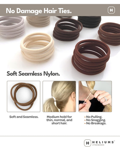 Heliums 6mm nylon no damage ponytail holders in dark ash brown