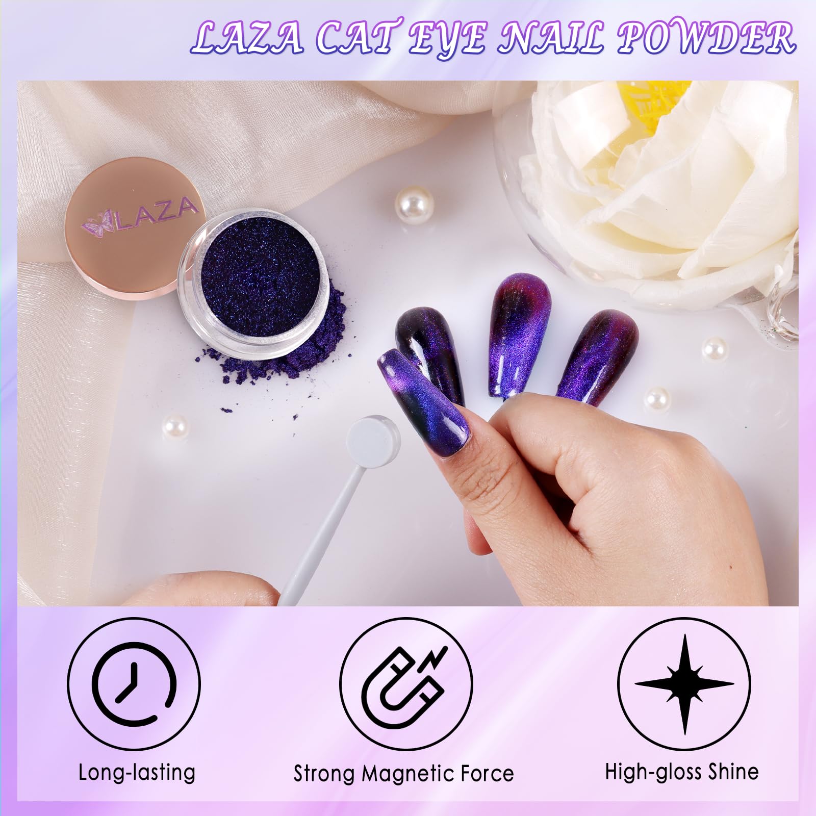 9D cat eye nail art design with holographic effect