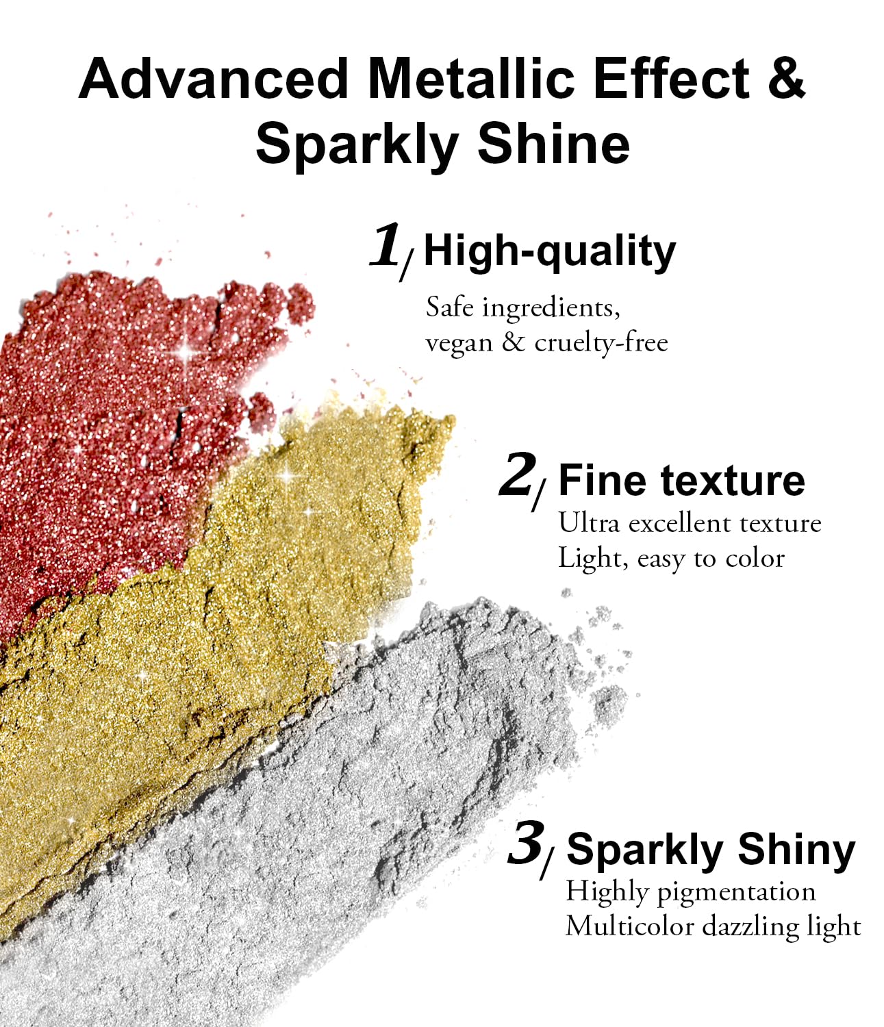 Set of professional metallic nail art pigment jars