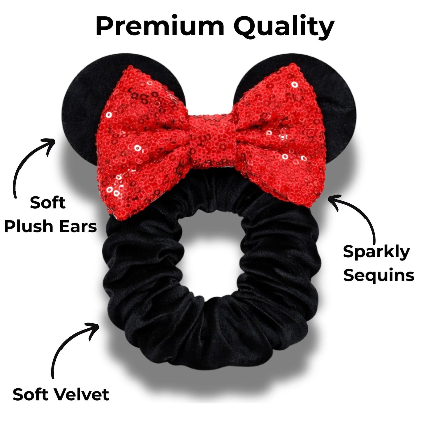 Two pack kids and women mouse ear pony tail holders in classic polka dot pattern