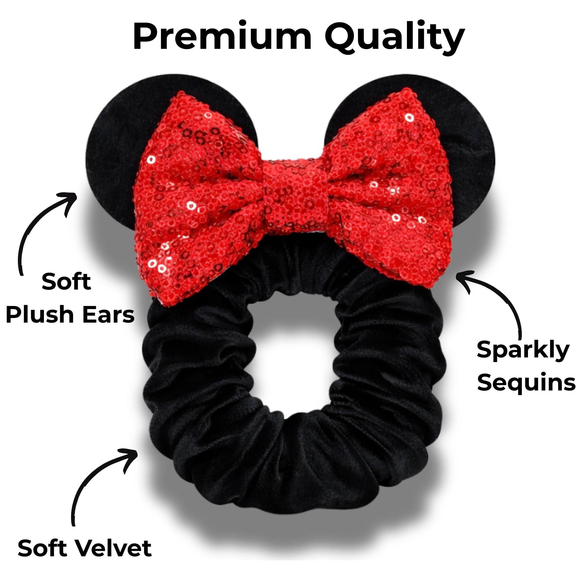 Two pack kids and women mouse ear pony tail holders in classic polka dot pattern