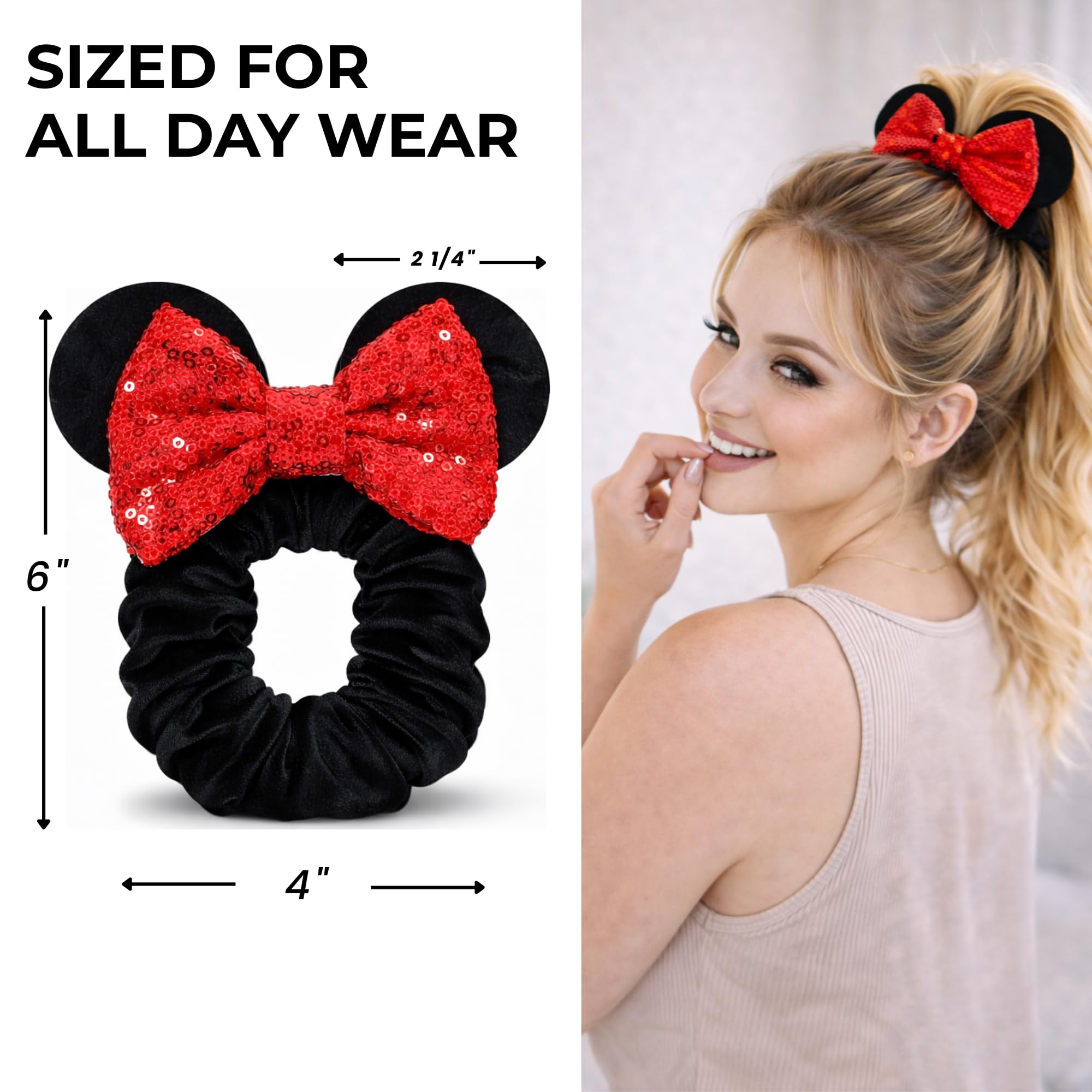 Imported Disney inspired mouse ear scrunchies for theme park vacation hairstyles