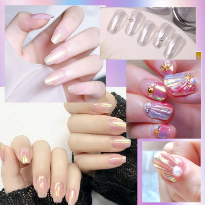 Professional nail art results using white pearl glitter powder