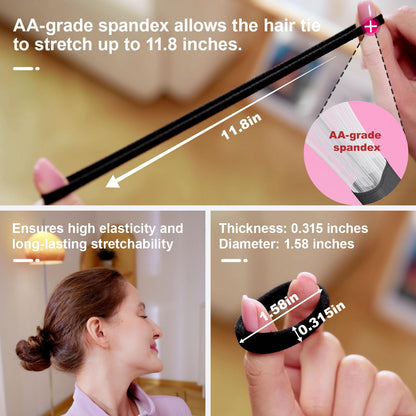Wraphit elastic ponytail holders stretched to demonstrate maximum flexibility for thick hair