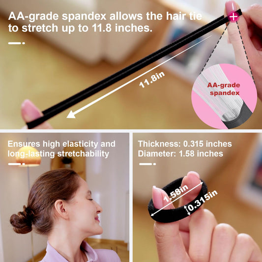 Wraphit elastic ponytail holders stretched to demonstrate maximum flexibility for thick hair
