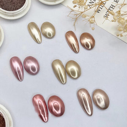 Various shades of rose gold chrome powders for nails