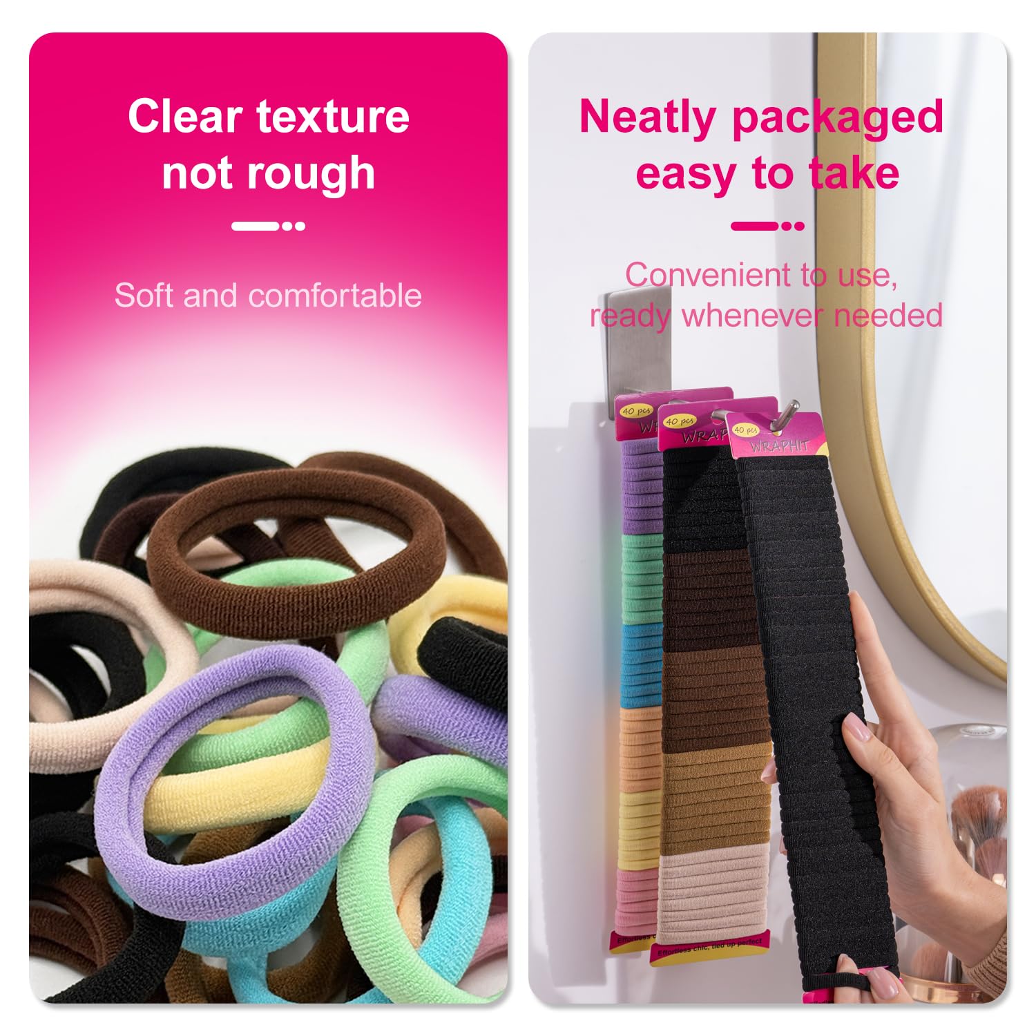 Wraphit non slip hair ties highlighting the soft seamless construction texture