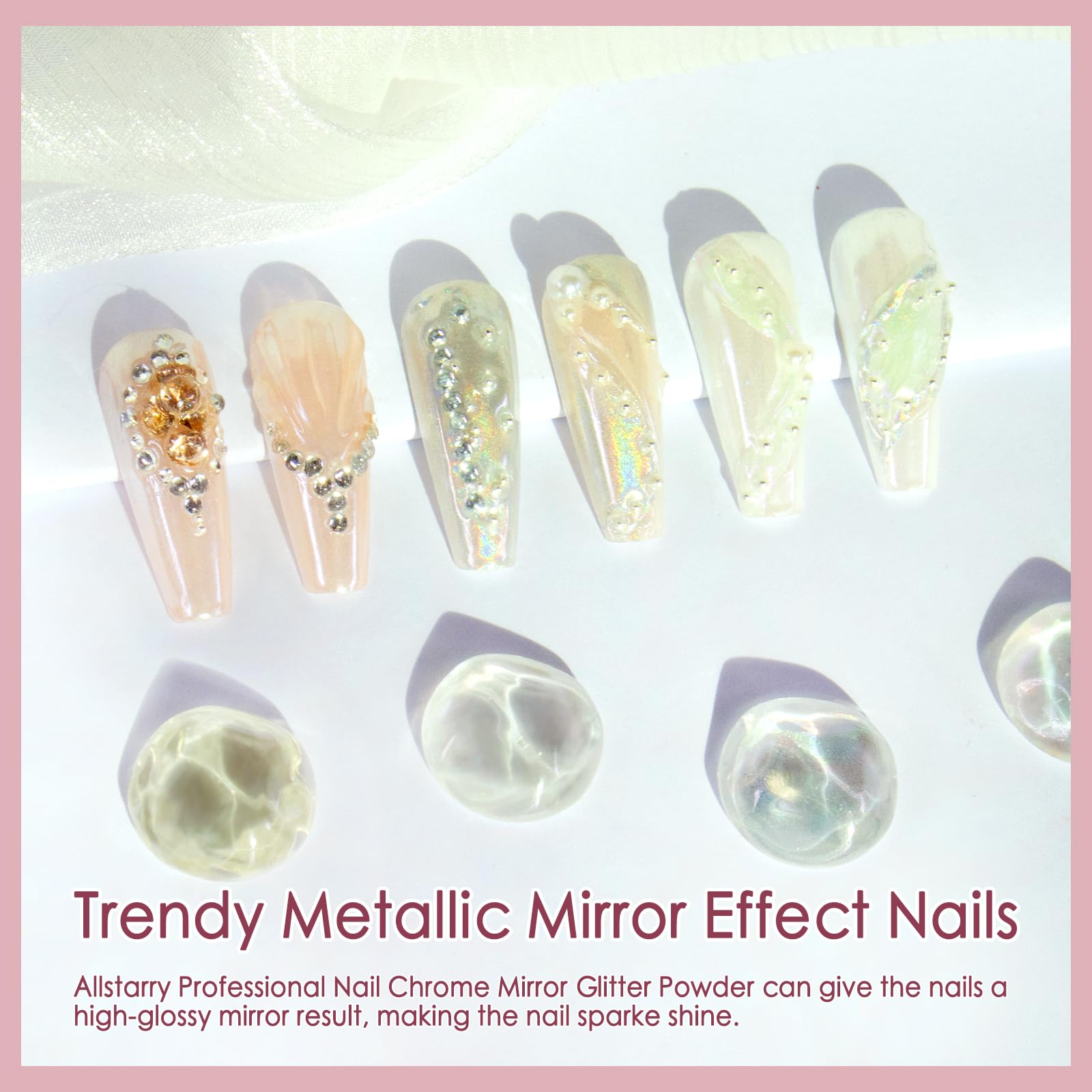 Close up of iridescent chrome nail powder pigment