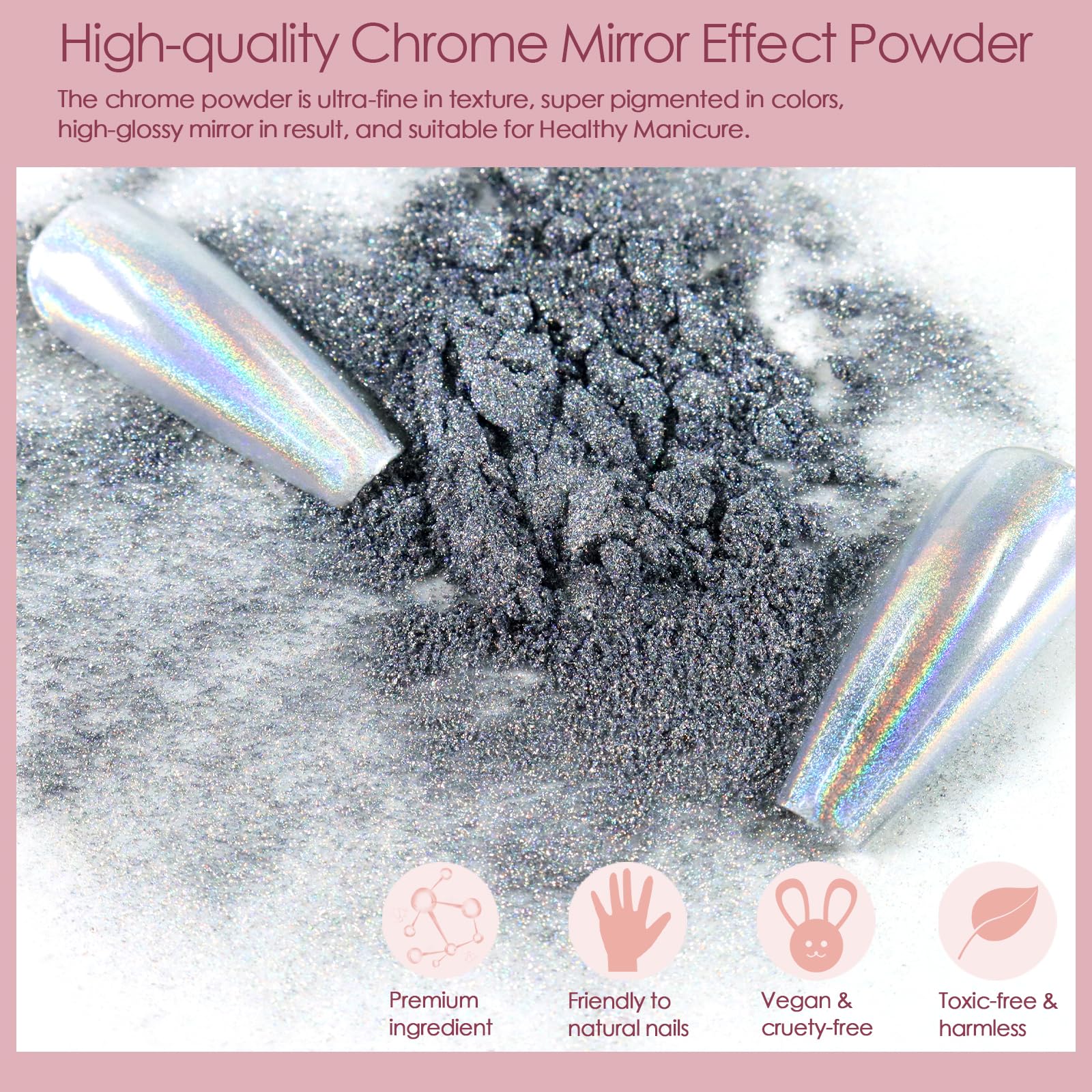 Metallic mirror effect nails using Allstarry powder