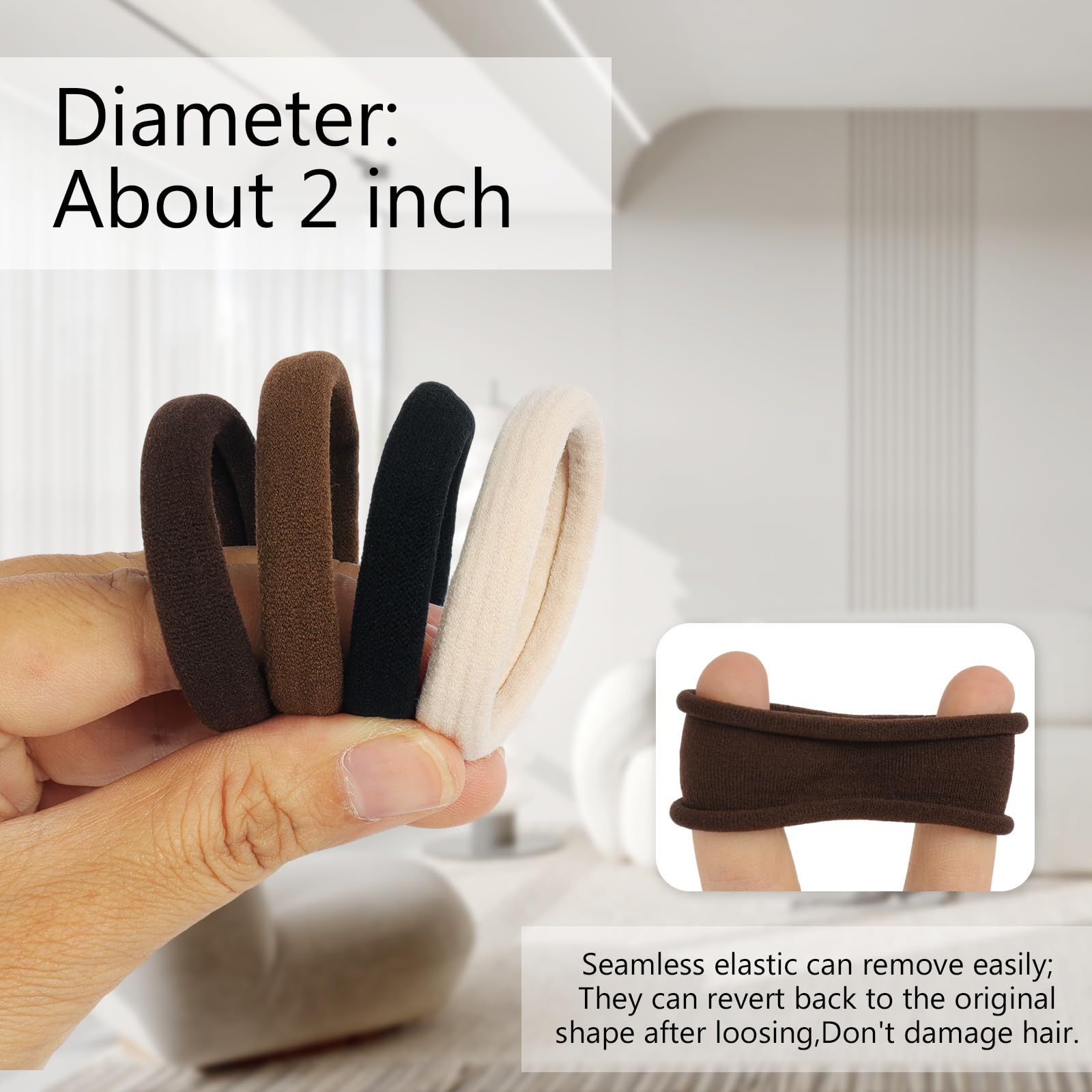 YESIACE non slip ponytail holders arranged neatly to show thickness and texture.